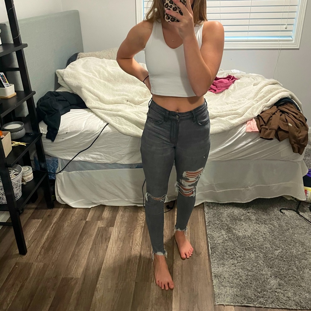 skinny AE grey jeans